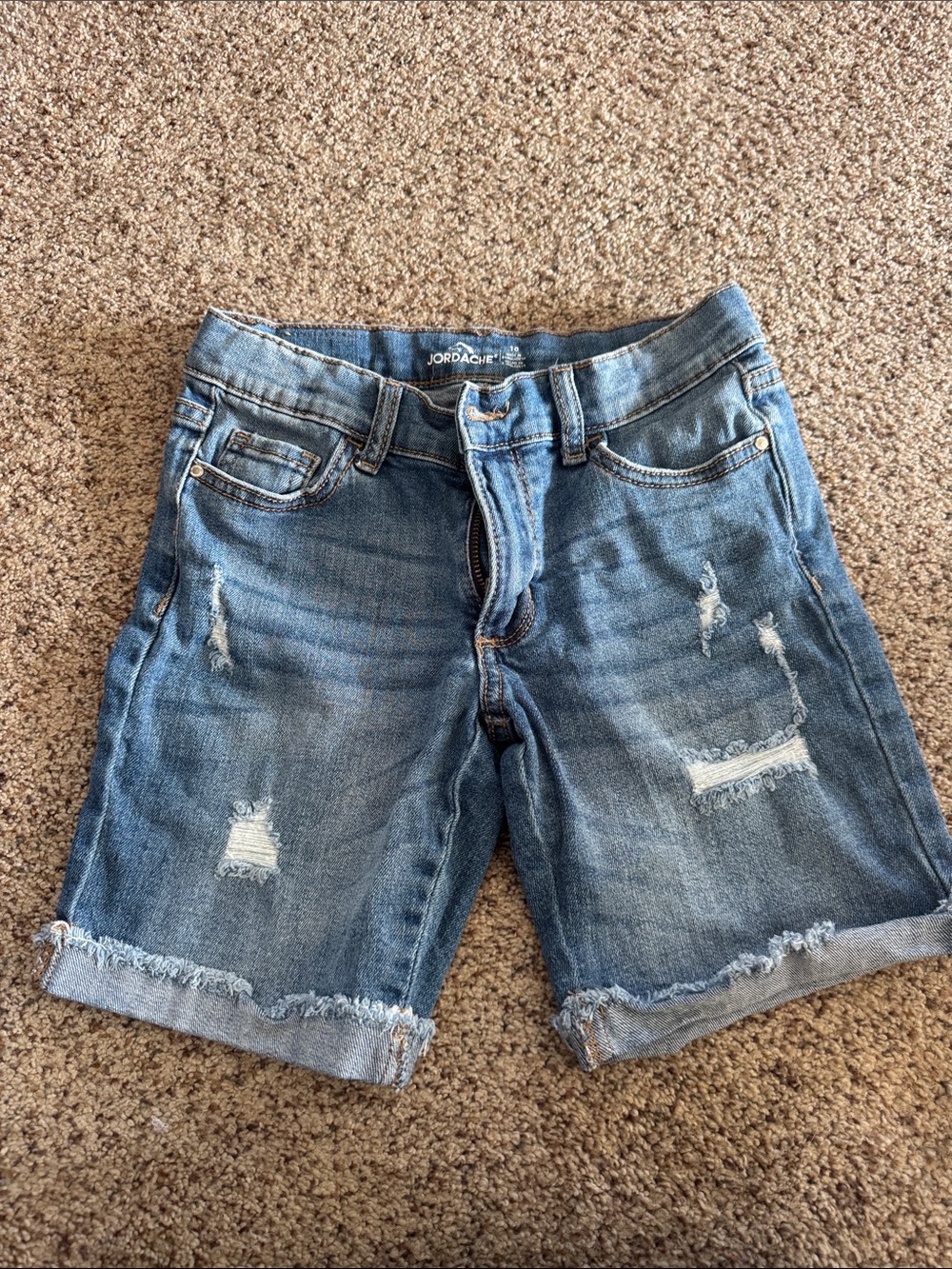 Jordache Distressed Rolled Hem Denim Shorts - Blue Wash